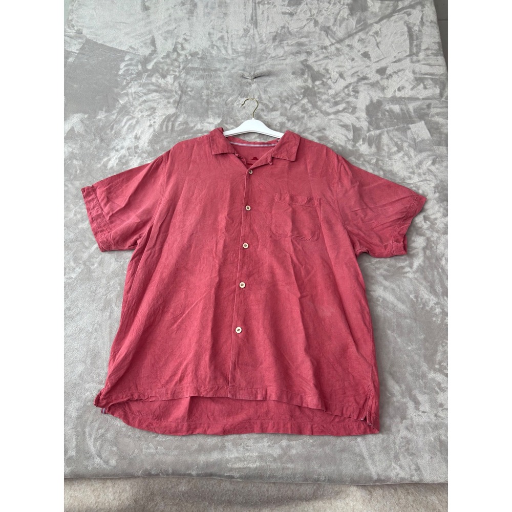 Tommy Bahama Mens XL Silk Camp Shirt Coral Pink Tropical Jacquard ST325384